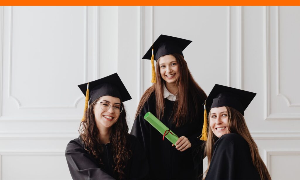 three teens celebrating graduation after winning scholarship and writing scholarship thank you notes