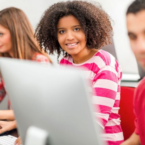 girl volunteering in a virtual college fair