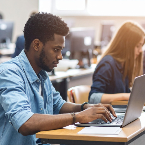 Student working on college app