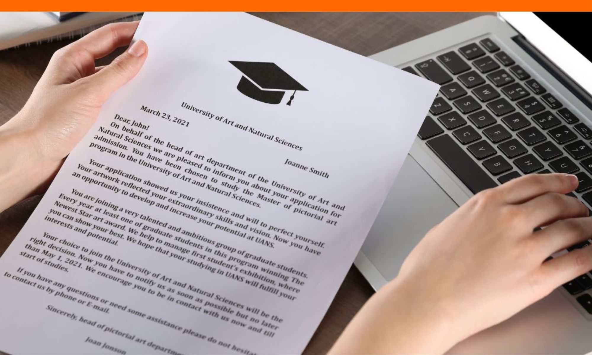 Student writing a college application letter